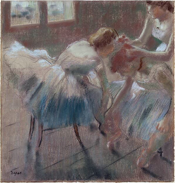 Three Dancers Preparing for Class — Edgar Degas
