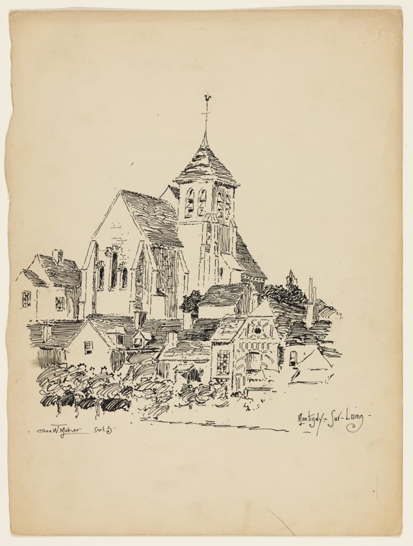 Church at Montigny-Sur-Loing, France, Travel Sketch — George Washington Maher
