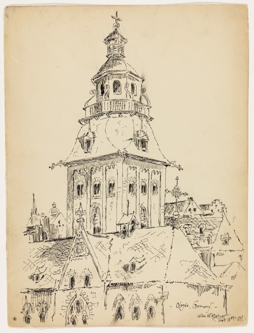 Church Tower, Cologne, Germany, Travel Sketch — George Washington Maher
