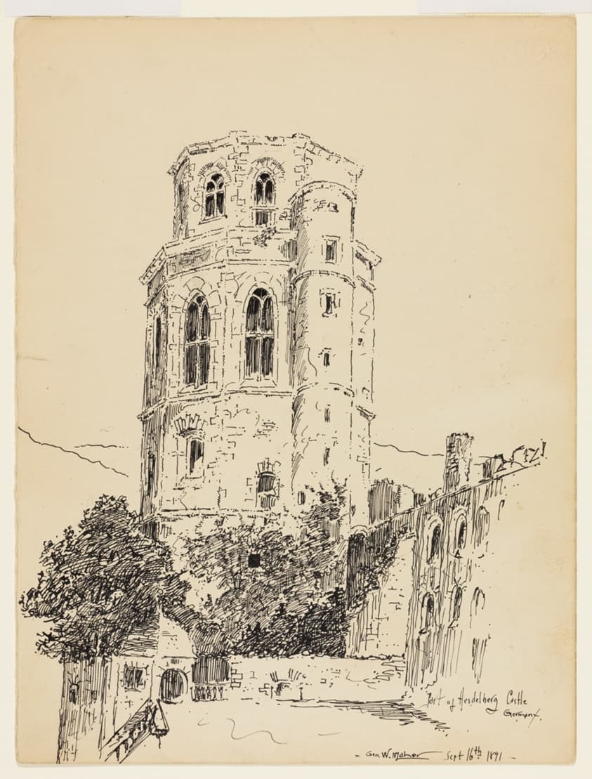 Tower of Heidelberg Castle, Germany, Travel Sketch — George Washington Maher