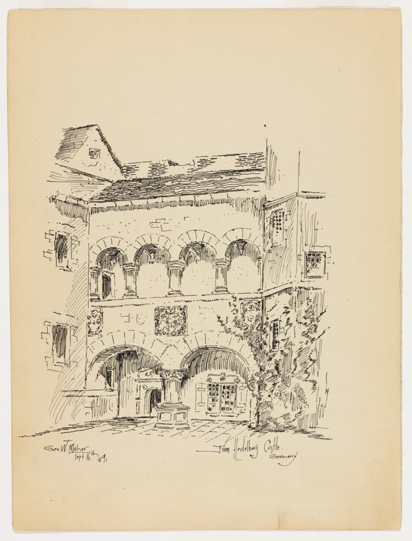 Arcade from Heidelberg Castle, Germany, Travel Sketch — George Washington Maher