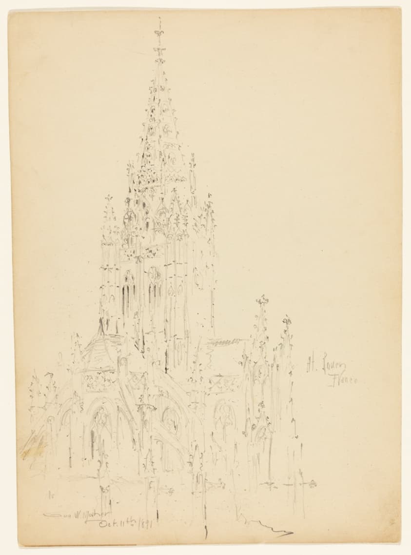 Gothic Church, Rouen, France, Travel Sketch — George Washington Maher