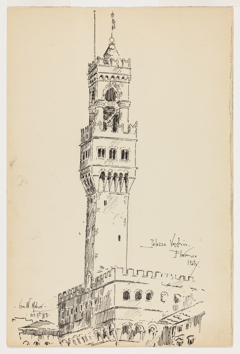 Palazzo Vecchio, Florence, Italy, Travel Sketch — George Washington Maher