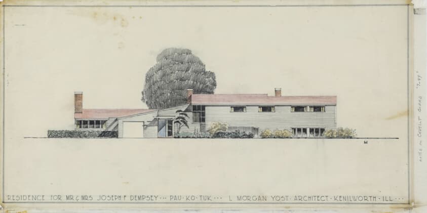Mr. and Mrs. Joseph F. Dempsey House, Pan–Ko–Tuk, Oshkosh, Wisconsin, Elevation — Lloyd Morgan Yost