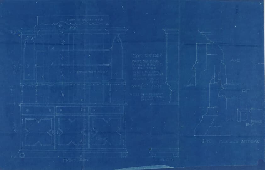 Oak Dresser, Working Drawing — Howard Van Doren Shaw