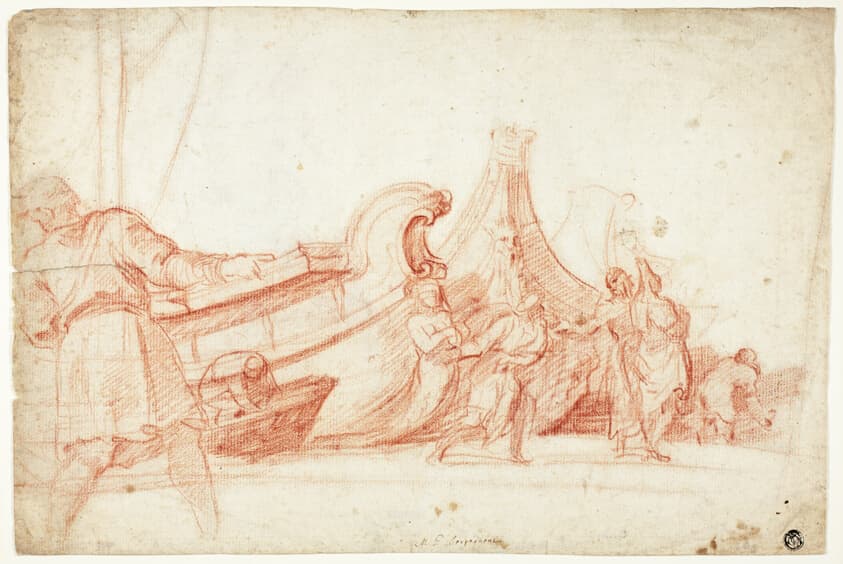 Dock Scene (recto); Two Sketches of Male Figures (verso) — Guillaume Courtois