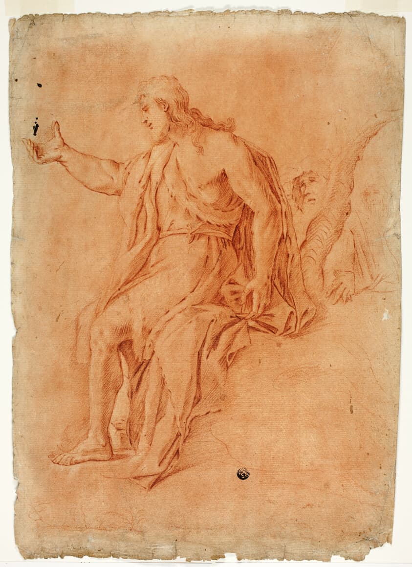 Saint John the Baptist Preaching (recto); Male Nude with Raised Arms and Sketches of Heads (verso) — Luca Giordano