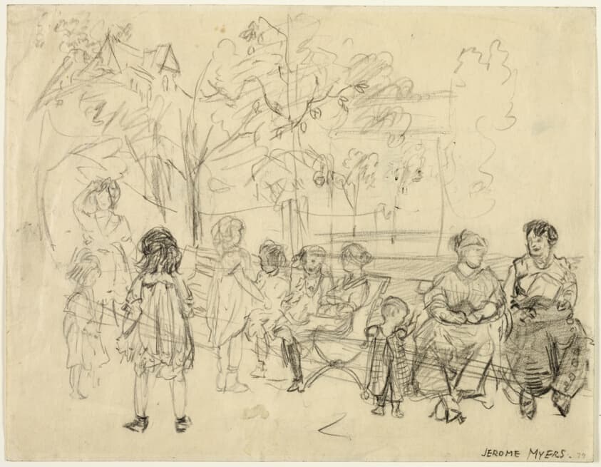 Women and Children on Park Benches (recto); Women and Children in a Park (verso) — Jerome Myers