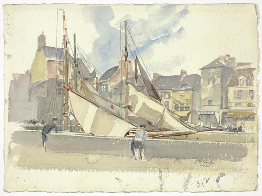 Sails and Nets, Honfleur (recto); Sketch of Boats and Buildings (verso) — John Warner Norton