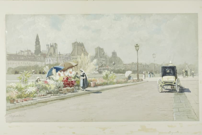 Flower Market (recto); Sketch of City (verso) — Francis Hopkinson Smith