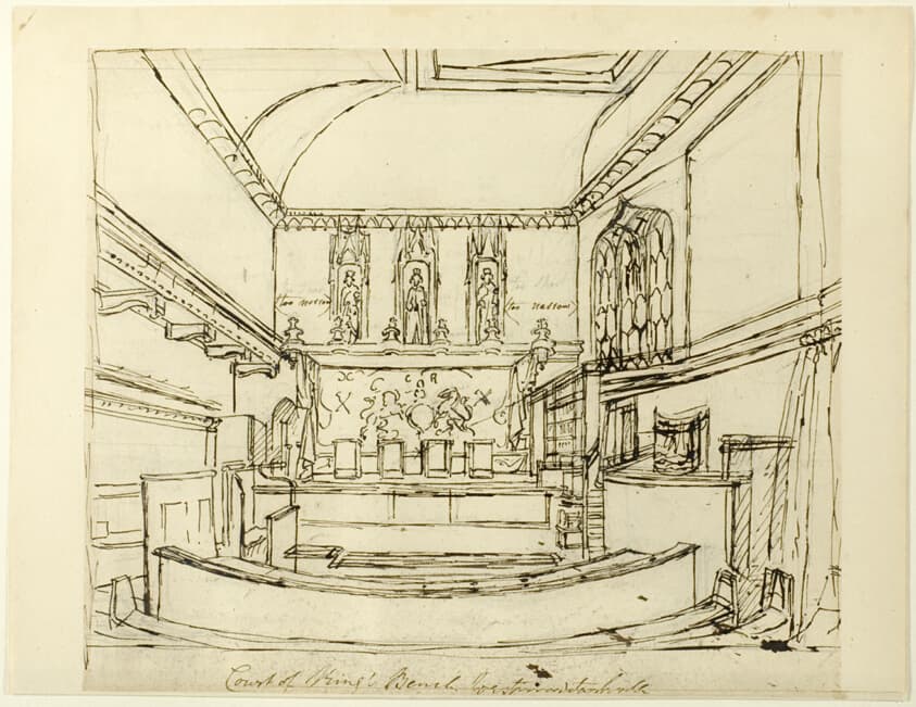 Study for Court of King's Bench, Westminster Hall, from Microcosm of London — Augustus Charles Pugin