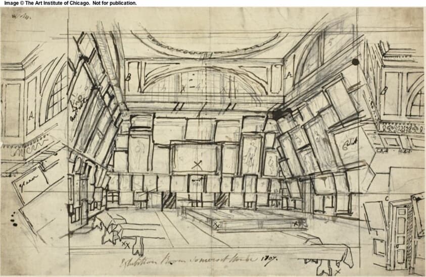 Study for Exhibition Room, Somerset House, from Microcosm of London — Augustus Charles Pugin