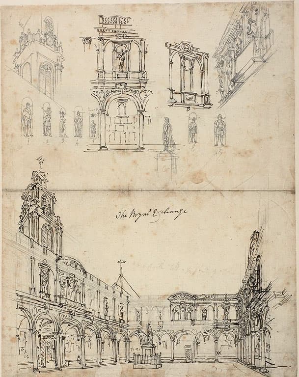 Study for The Royal Exchange, from Microcosm of London — Augustus Charles Pugin