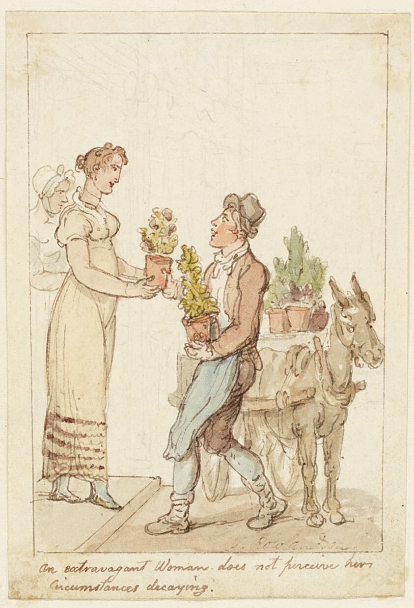 The Extravagant Woman Does Not Perceive Her Circumstances Decaying — Thomas Rowlandson