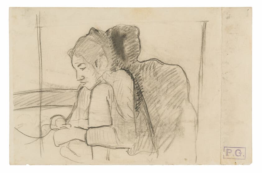 Seated Tahitian Woman (recto), Sketches of Roosters and Chickens (verso) — Paul Gauguin