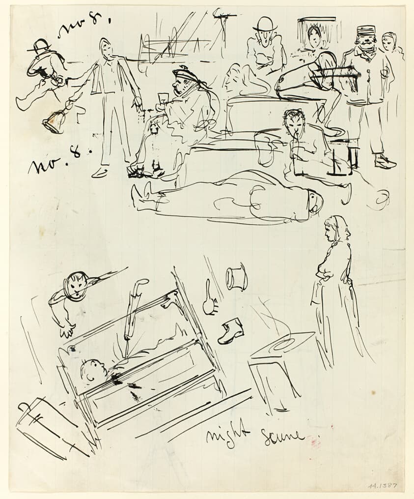 Night Scene (recto); Sketches for a Folding Easel (verso) — Thomas Nast
