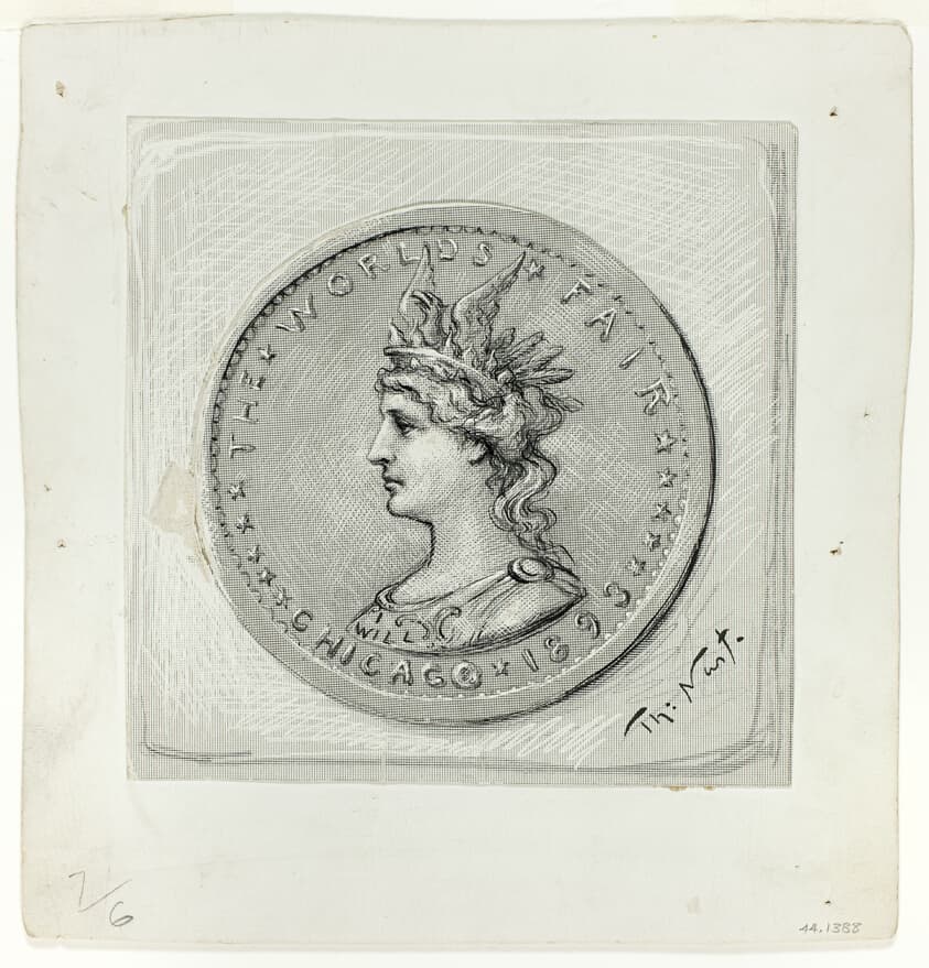 Sketch for Medal for the Chicago World's Fair (recto), and Figure with Tree Roots (verso) — Thomas Nast