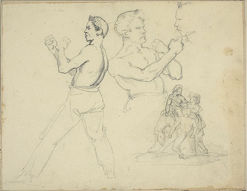 Studies of Boxers and Sketch of Horseman Attended by Two Figures — Jean Louis André Théodore Géricault