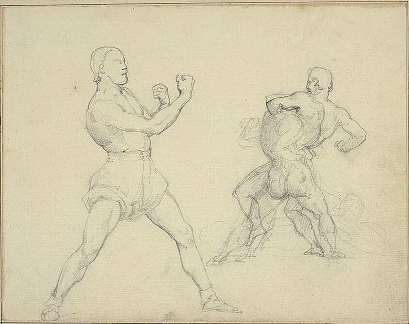 Boxer Facing Right and Two Men Wrestling — Jean Louis André Théodore Géricault