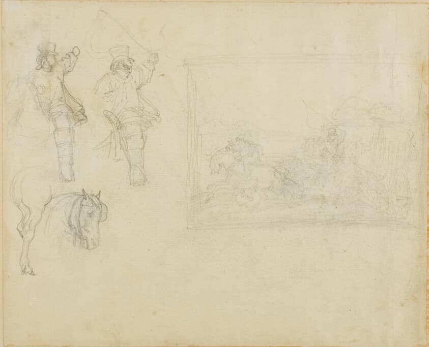 Sketches of Postillions and a Stagecoach — Jean Louis André Théodore Géricault