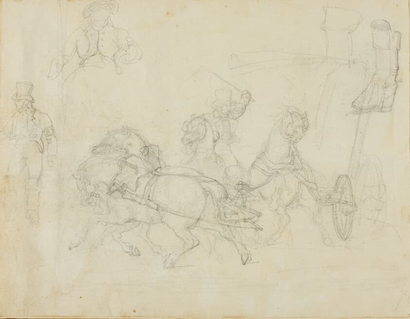 Stagecoach Drawn by Five Horses and Other Sketches — Jean Louis André Théodore Géricault