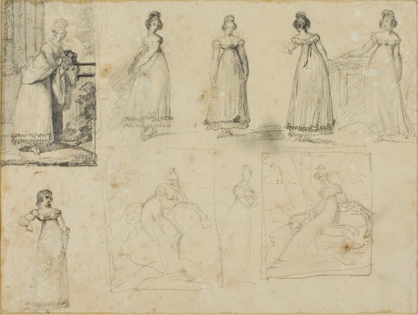 Nine Sketches of a Young Woman in Fashionable Dress — Jean Louis André Théodore Géricault