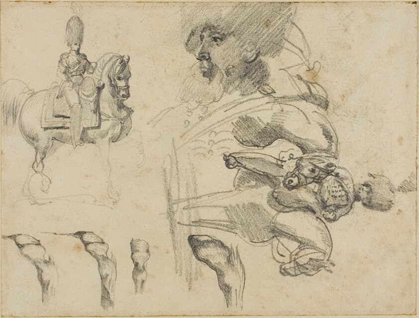 Sketches of Horses, Soldiers, and Hooves — Jean Louis André Théodore Géricault