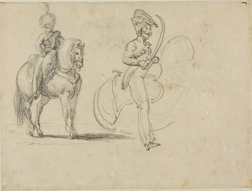 Sketches of a Mounted Chasseru and a Cavalry Officer with Drawn Saber — Jean Louis André Théodore Géricault