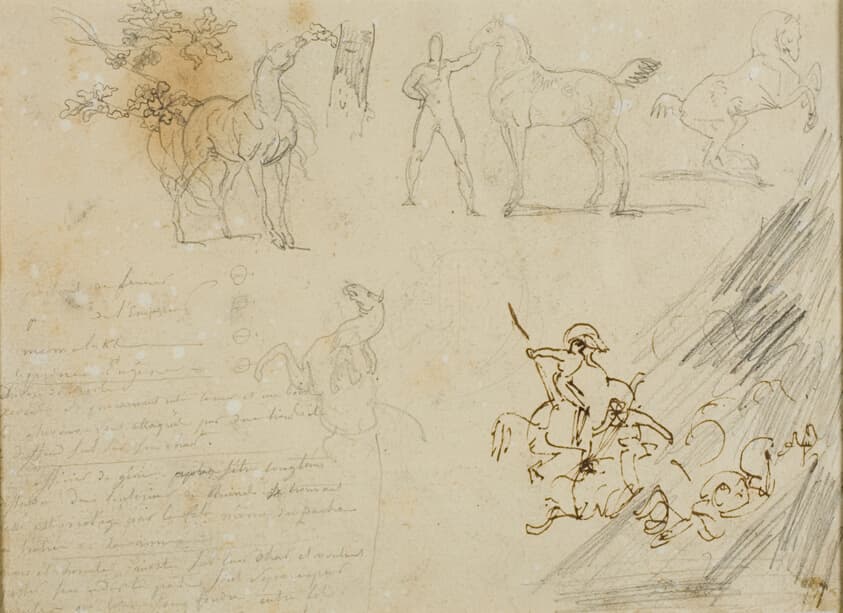 Sketches of Horses, Groom Holding Horse, a Cavalry Battle — Jean Louis André Théodore Géricault