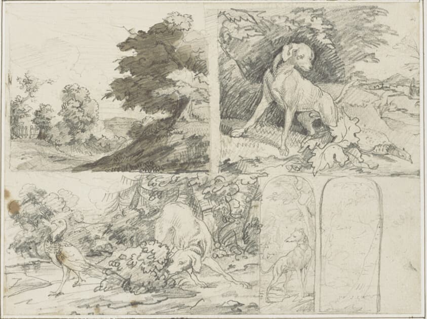 Sketches of a Wooded Site, Dogs and Pheasants in Landscape — Jean Louis André Théodore Géricault
