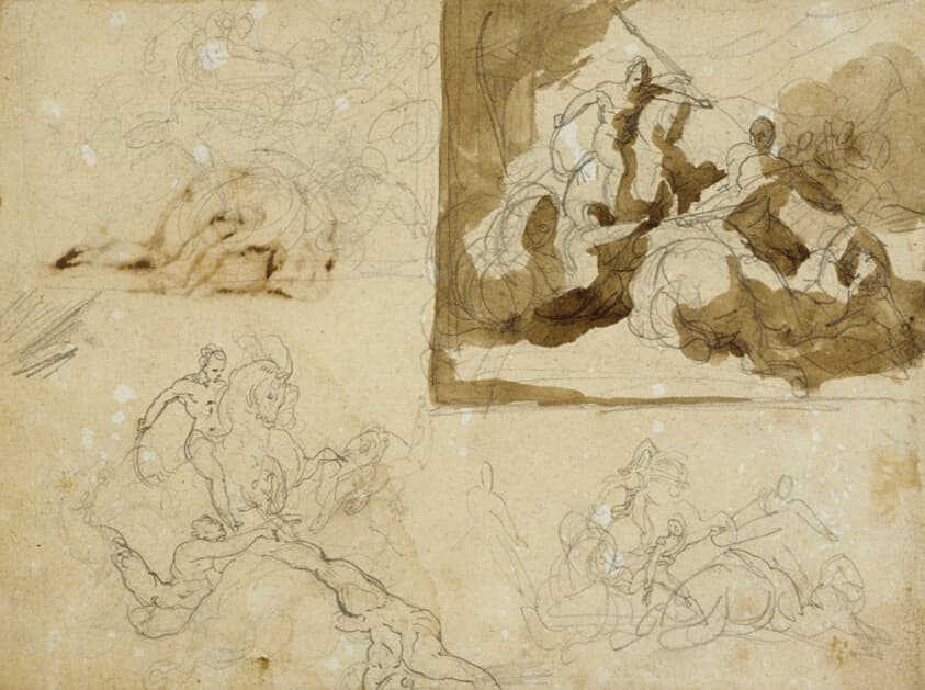 Four Sketches for a Cavalry Battle — Jean Louis André Théodore Géricault