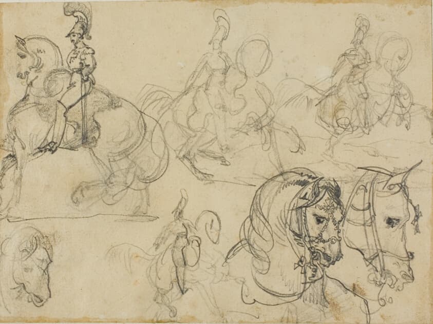 Sketches of Mounted Carabiniers and Heads of Horses — Jean Louis André Théodore Géricault