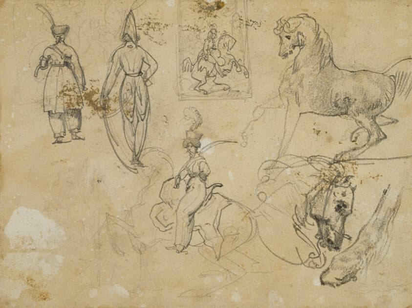 Sketches of Russian Officers and Horses — Jean Louis André Théodore Géricault