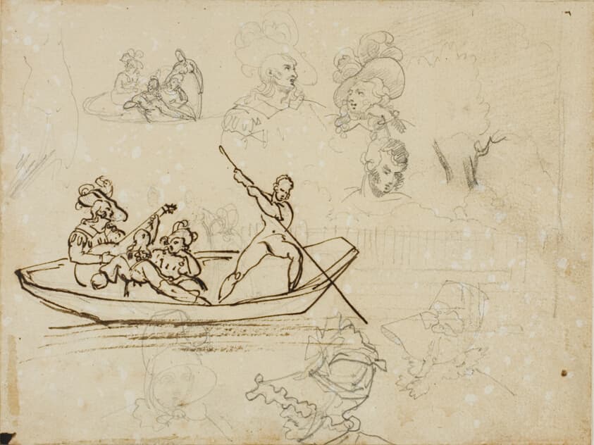 Sketches of a Musical Boating Party and of a Woman Wearing a Tall Hat — Jean Louis André Théodore Géricault