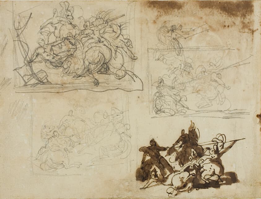 Four Sketches for a Cavalry Battle — Jean Louis André Théodore Géricault