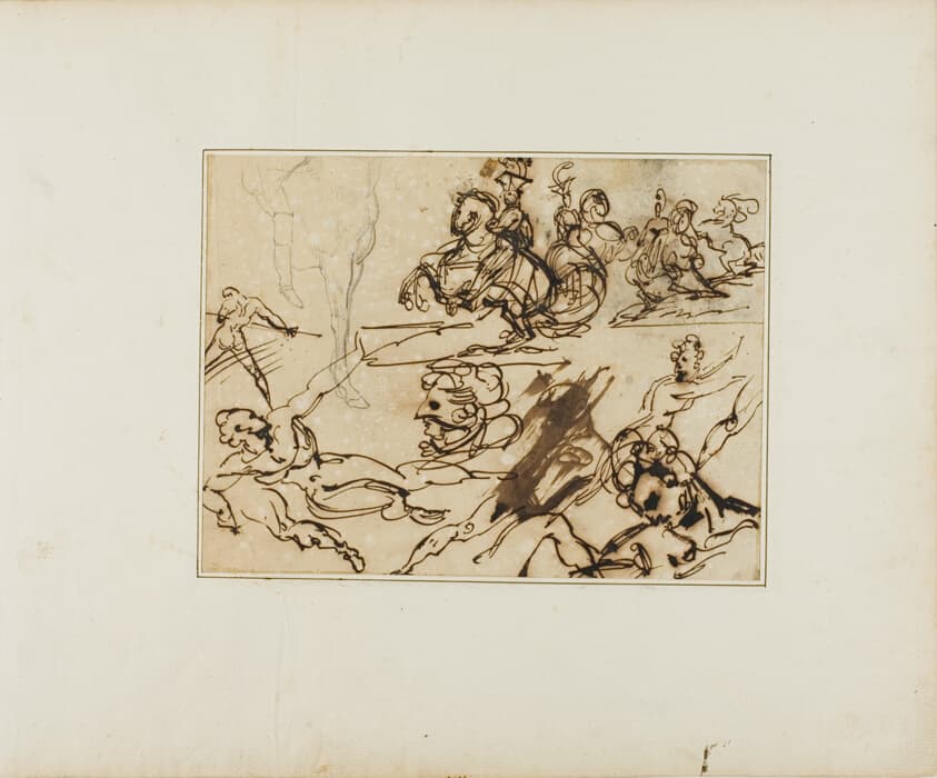 Sheet of Sketches: Lancers, Struggling Nudes, Other Subjects — Jean Louis André Théodore Géricault