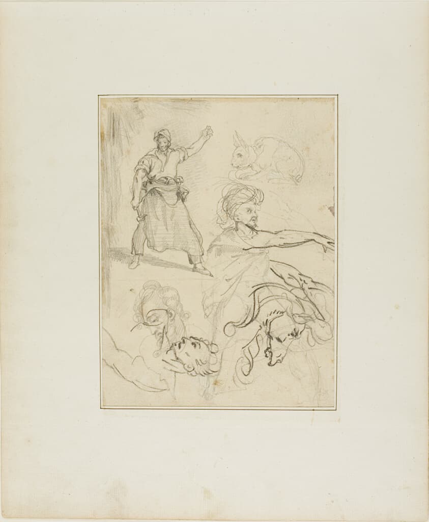 Studies of a Blacksmith and a Horse's Head with Sketches of Other Figures and a Rabbit — Jean Louis André Théodore Géricault