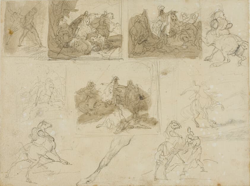 Sketches of a Cavalry Battle and Studies of a Draught Horse — Jean Louis André Théodore Géricault