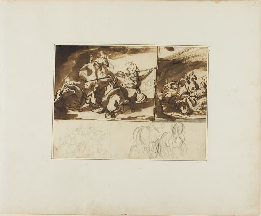 Three Sketches of an Equestrian Battle and a Sketch of Two — Jean Louis André Théodore Géricault