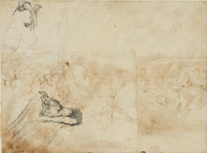 Sketches of an Equestrian Battle and the Head of a Greyhound — Jean Louis André Théodore Géricault