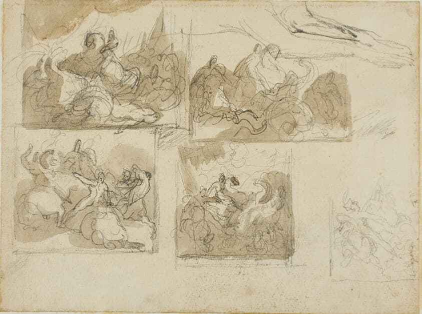 Sketches of a Cavalry Battle and the Forepaws of a Dog — Jean Louis André Théodore Géricault