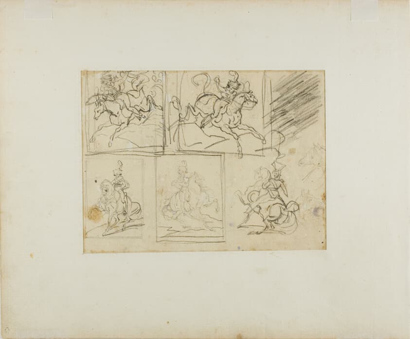 Four Sketches of a Mounted Trumpeter, and a Polish Lancer — Jean Louis André Théodore Géricault