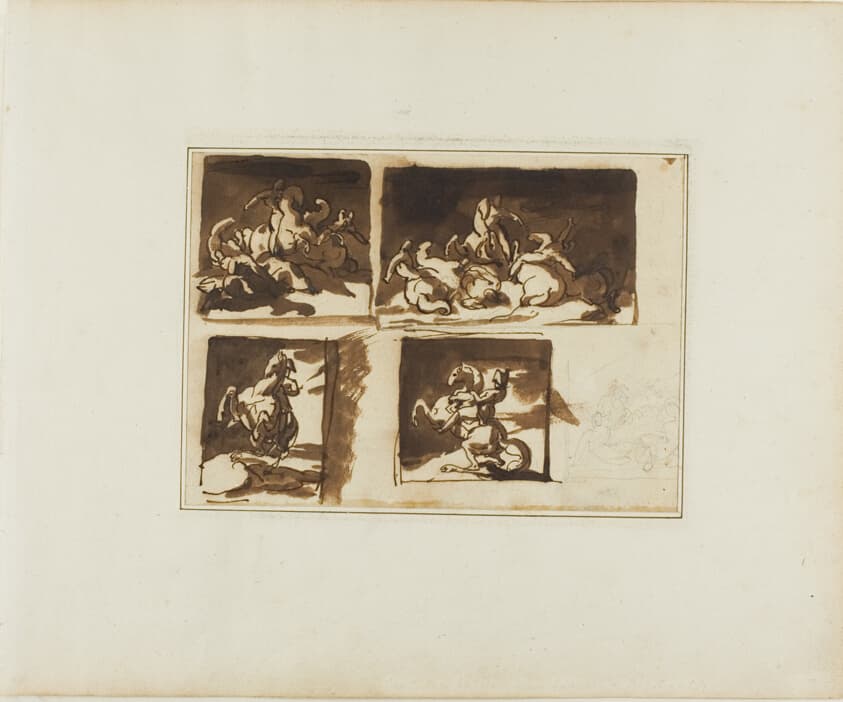 Sketches for a Cavalry Battle and a Mounted Officer — Jean Louis André Théodore Géricault