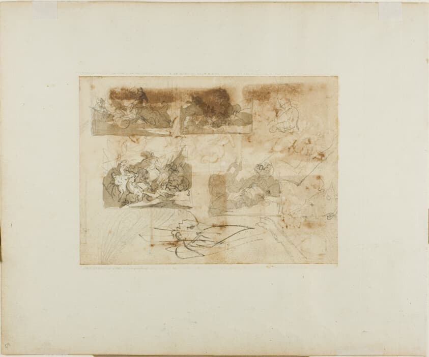 Sketches of a Cavalry Battle, Head, and Paws of a Greyhound — Jean Louis André Théodore Géricault