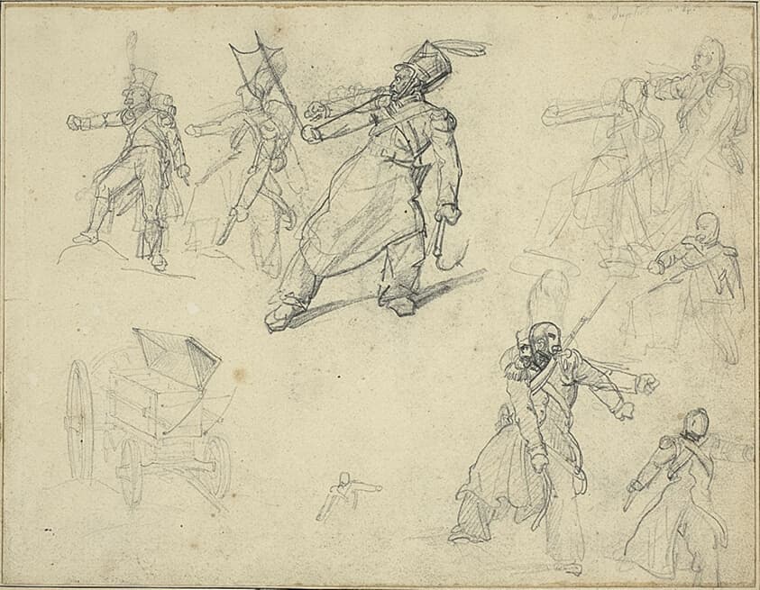 Studies of a Grenadier and a Munitions Cart — Jean Louis André Théodore Géricault