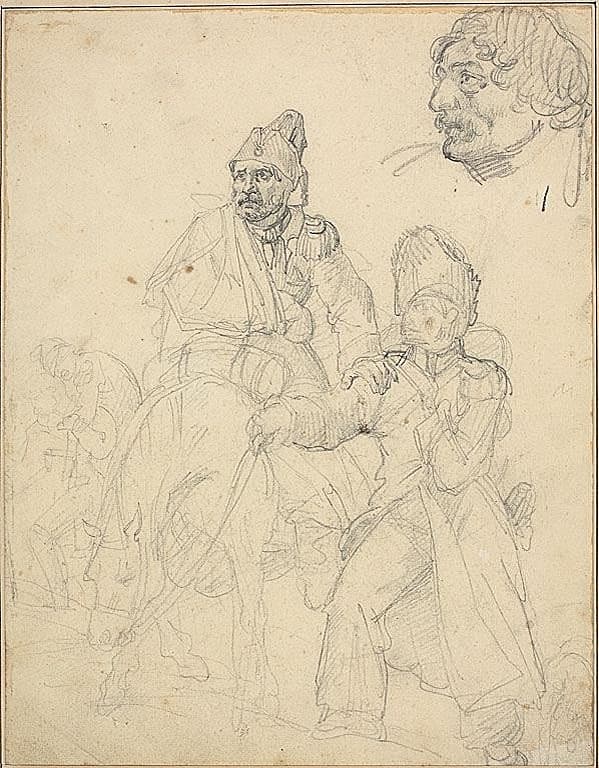 Study of Figure Group, with Detail of Grenadier's Head — Jean Louis André Théodore Géricault