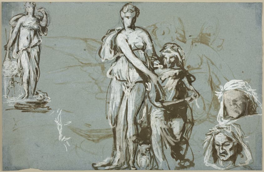 Sheet of Sketches for a Monument to Dante (recto); Cupid and Psyche (verso) — Isidore Pils