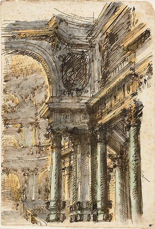 Architectural Fantasy (recto); Architectural Details (verso) — Mauro Antonio Tesi