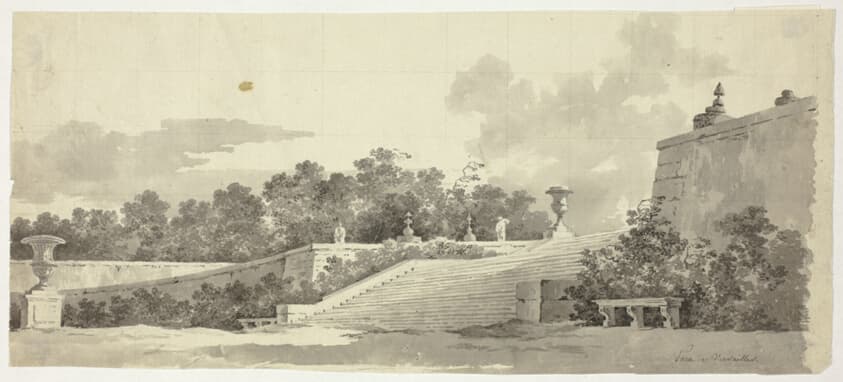 View of the Park at Versailles: Staircase, Urns and Topiaries — Pierre Antoine Mongin