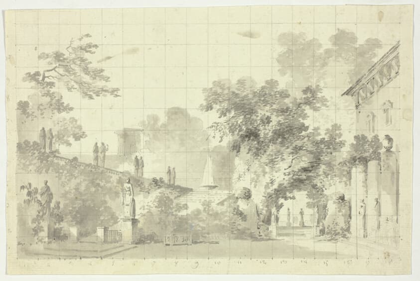 View of the Park at Versailles: Statues and a Fountain — Pierre Antoine Mongin